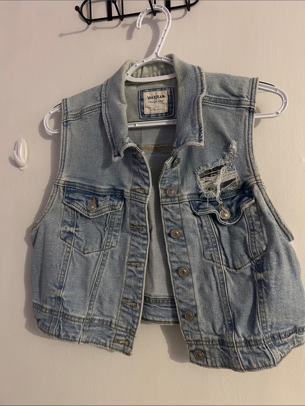 Wax Jean Light Blue Distressed Denim Vest
